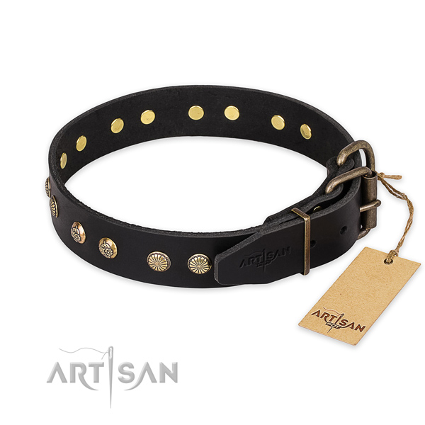 Rust resistant hardware on full grain natural leather collar for your handsome dog