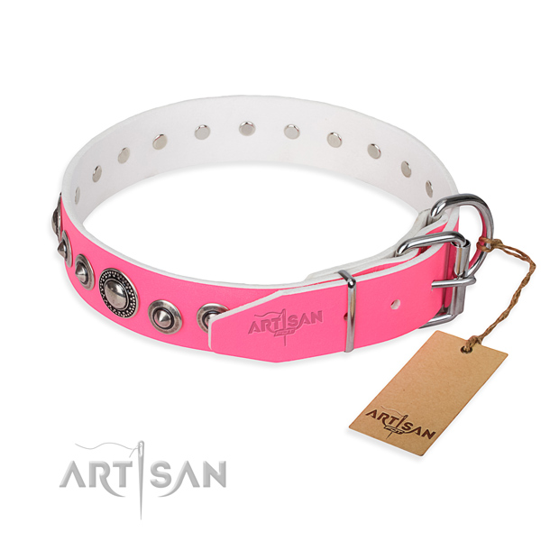 Genuine leather dog collar made of high quality material with reliable studs