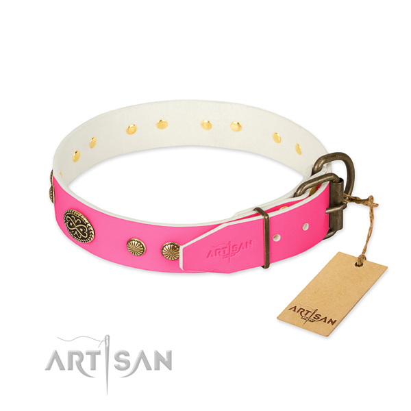 Corrosion resistant hardware on full grain leather dog collar for your pet