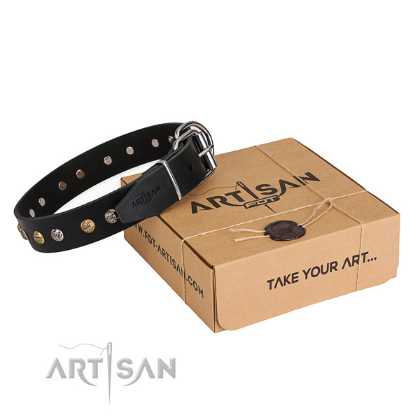 Soft to touch full grain genuine leather dog collar crafted for daily use