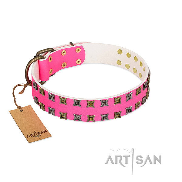 Genuine leather collar with impressive decorations for your pet