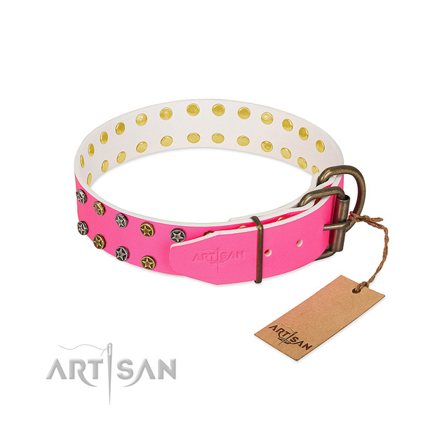 Flexible full grain leather collar with studs for your doggie