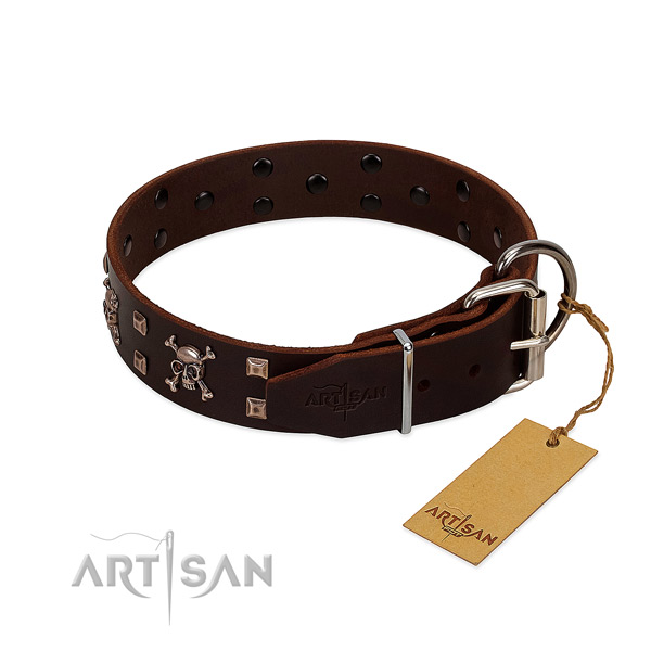 Comfortable wearing best quality full grain genuine leather dog collar with decorations