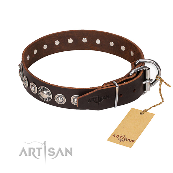 Leather dog collar made of reliable material with rust resistant D-ring