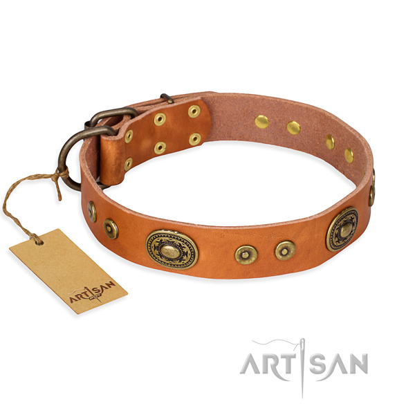Full grain natural leather dog collar made of soft material with durable hardware