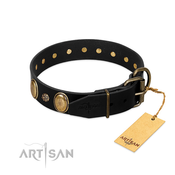 Comfortable wearing gentle to touch full grain leather dog collar