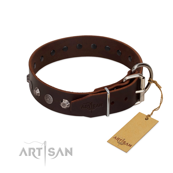 Rust-proof hardware on genuine leather dog collar for handy use