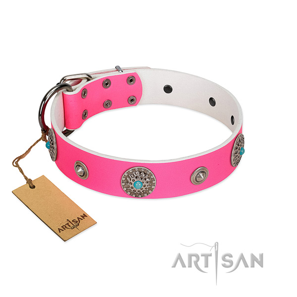 Soft natural leather dog collar handmade for your doggie