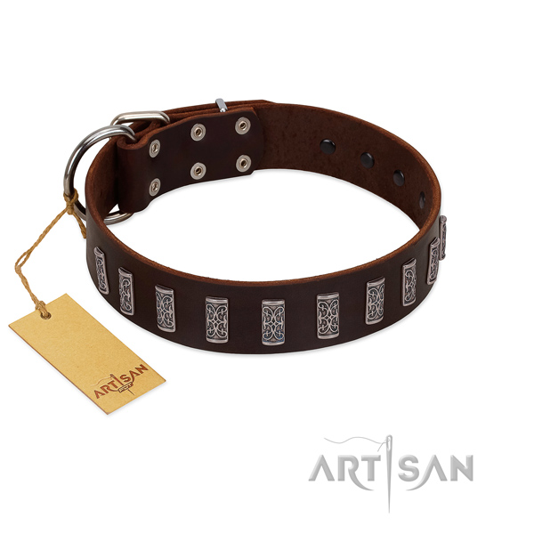 Gentle to touch natural leather dog collar with rust resistant traditional buckle