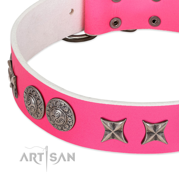 Flexible full grain leather dog collar crafted for your doggie