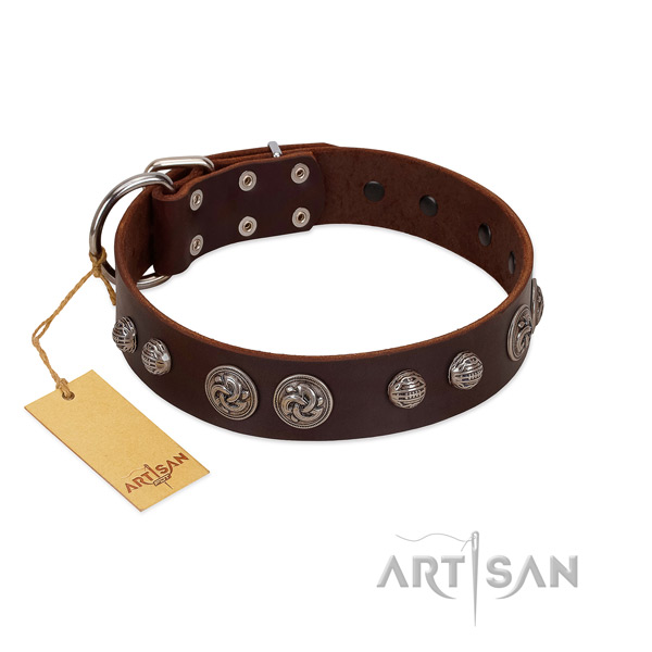 Strong hardware on genuine leather dog collar for your pet