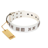 "Mister Perfection" Designer Handmade FDT Artisan White Leather dog Collar